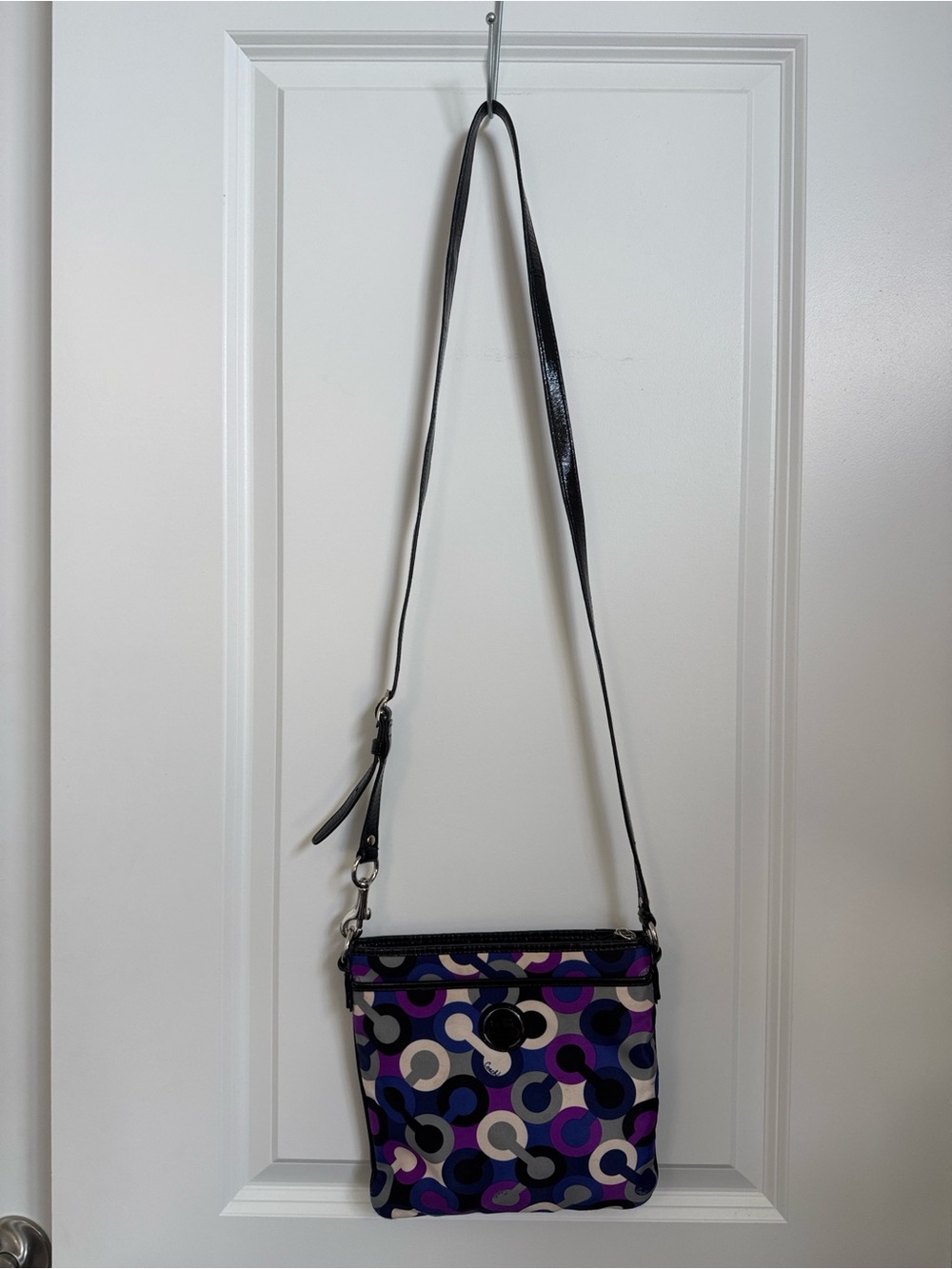 Y2K Coach Purple Optic Print Crossbody with Black Strap